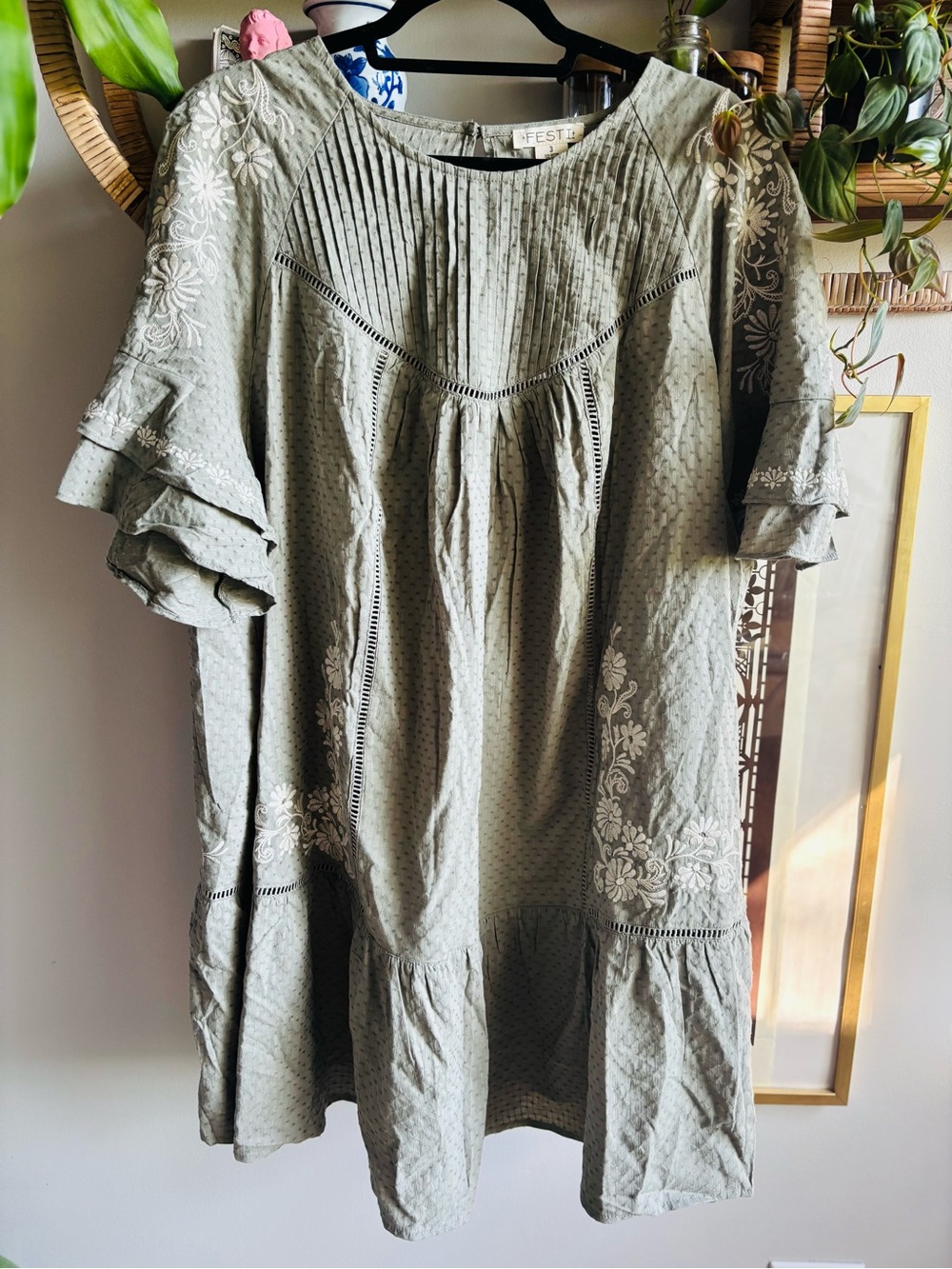 Torrid Festi Olive Green Textured Boho Mini Dress with embroidery Plus Size 3